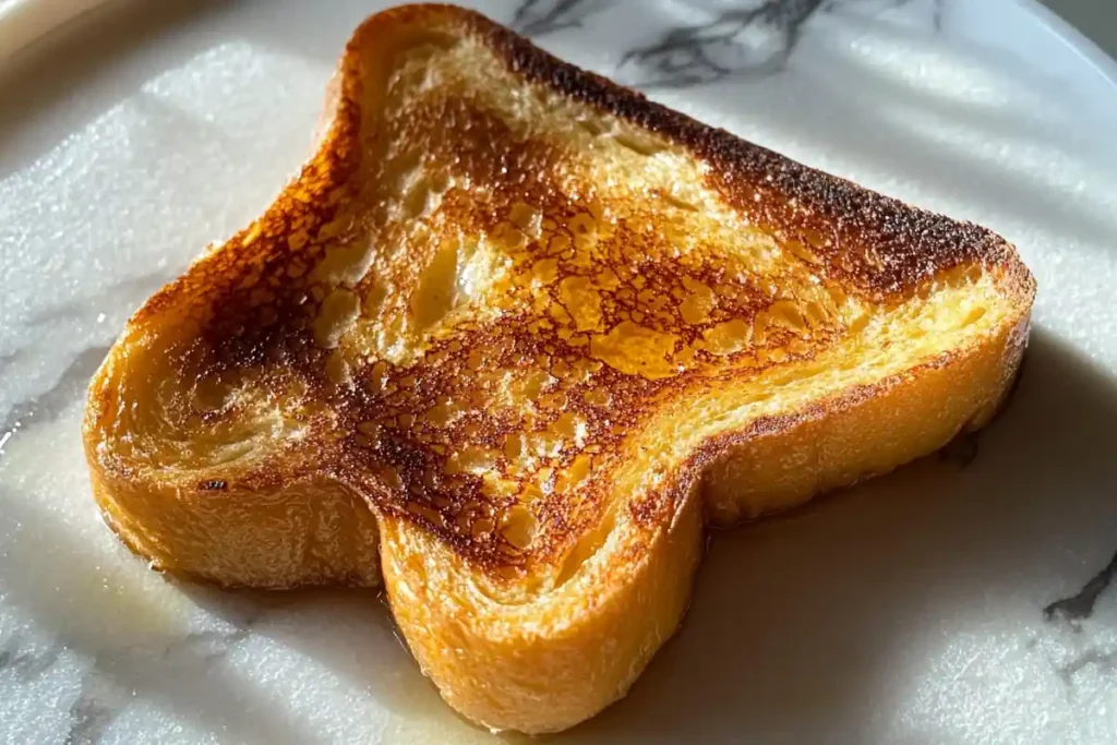 Perfectly cooked french toast with a crispy crust and a fluffy interior.
