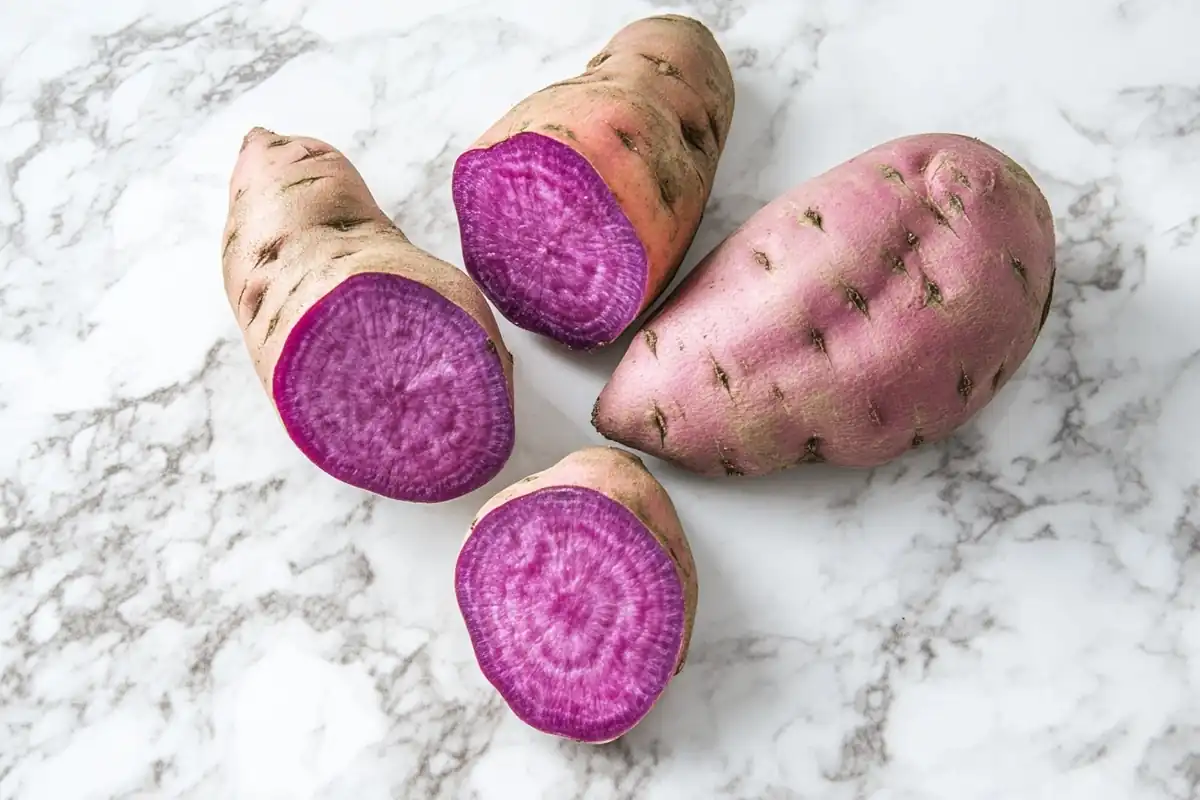 Purple sweet potatoes showing their unique color